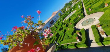 Yeşil Portekiz bahçesi ve yaz mavisi gökyüzü - Portekiz