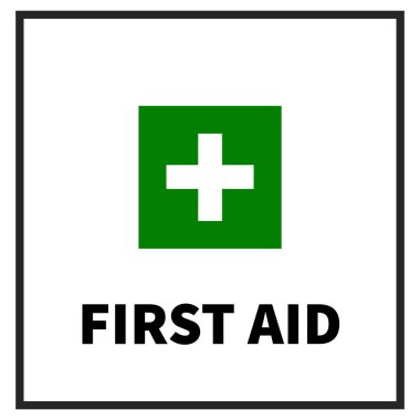 İlk yardım levhası yazdırılabilir, ofis, kafe, mağaza, mağaza, mağaza, fabrika grafik logosu tasarımında kullanılan illüstrasyon işareti.