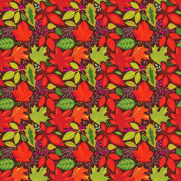 Vector Seamless Pattern Red Green Autumn Leaves — Stock Vector