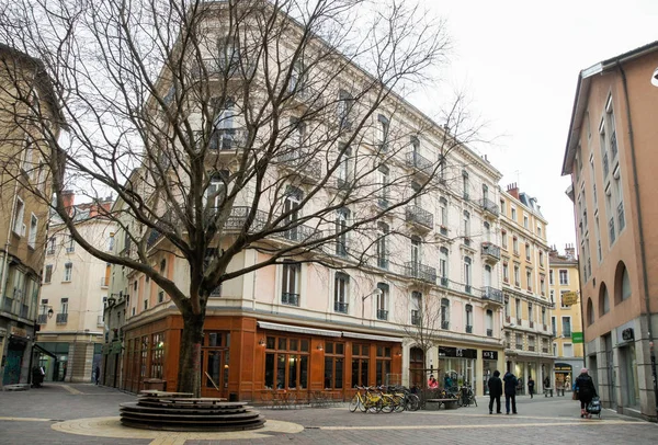 Grenoble Frankrike Februari 2018 Ett Kalt Träd Torget Arkitektur Och — Stockfoto