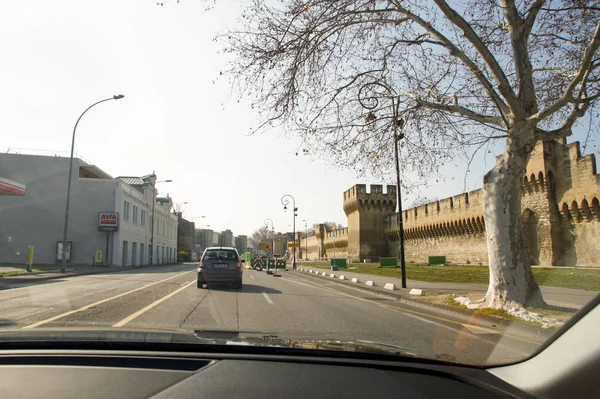 Aviñón Francia Febrero 2018 Vista Desde Coche Las Carreteras Ciudad — Foto de Stock