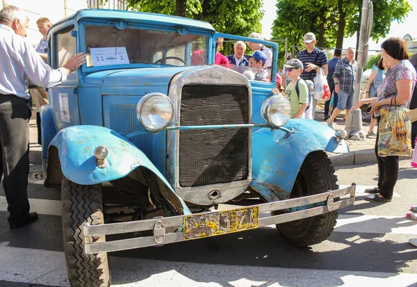 San Petersburgo Rusia Mayo 2018 Desfile Pasajeros Transporte Retro Personal — Foto de Stock