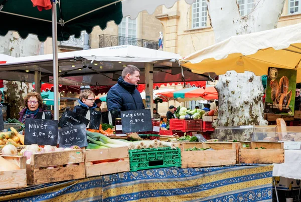 Aix Provence Franciaország Február 2018 Élelmiszer Piacon Téren Aix Provence — Stock Fotó