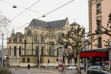 Geneva, İsviçre - 28 Şubat, 2018. Mimari ve tip-in Güney Avrupa ülkesindeki şehirler.