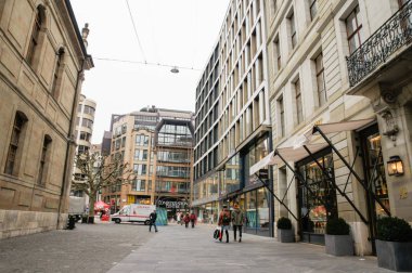 Geneva, İsviçre - 28 Şubat, 2018. Mimari ve tip-in Güney Avrupa ülkesindeki şehirler.