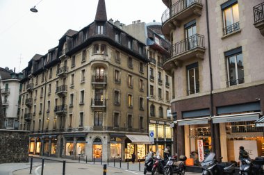 Geneva, İsviçre - 28 Şubat, 2018. Mimari ve tip-in Güney Avrupa ülkesindeki şehirler.