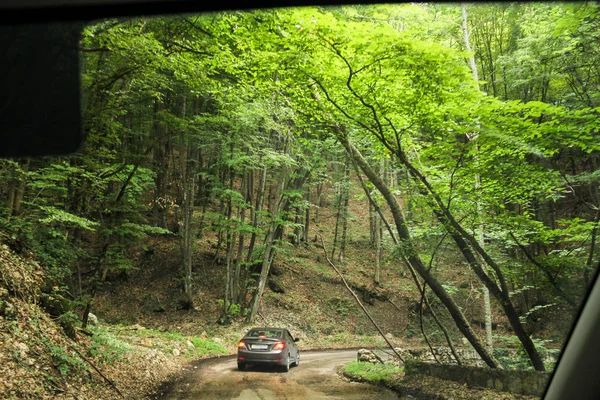 Blick Aus Dem Fenster Eines Fahrenden Autos Auf Die Straßen — Stockfoto