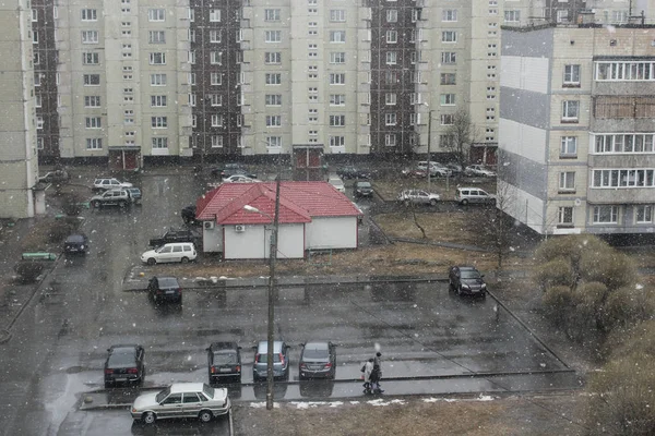 Urban Frostig Utsikt Över Snöiga Vintern — Stockfoto