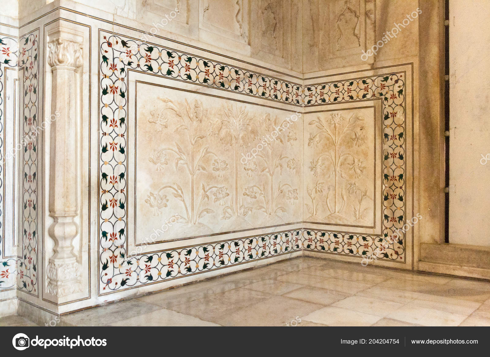 Pietra Dura Decoration Wall Taj Mahal India Stock Photo