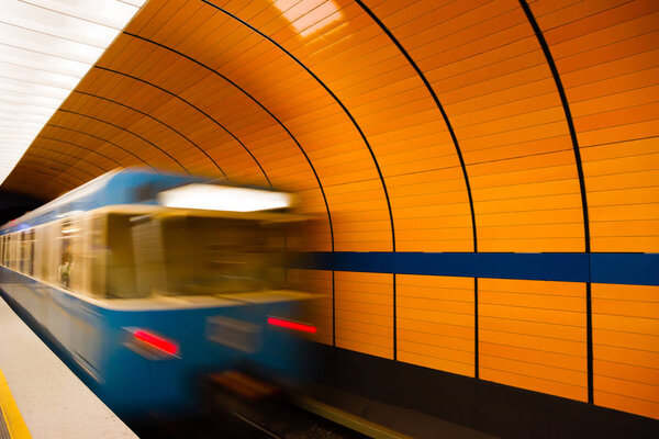 A train leaving platform in Munich underground, Germany