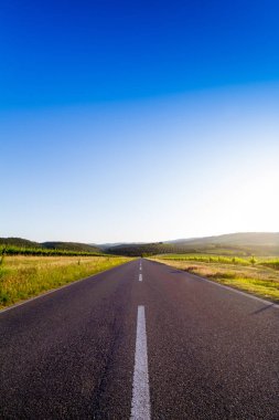 Bir ülkede yol Bahar yakın Montalcino Toskana, İtalya