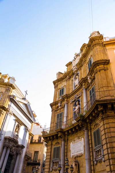 Quattro Canti Vigliena Barokní Náměstí Palermo Sicílie Jižní Itálie — Stock fotografie