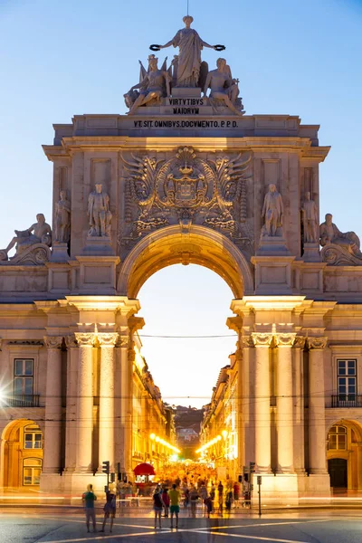 Rua Augusta Arch 1873 Centrum Lissabon Portugal Ved Solnedgang - Stock-foto