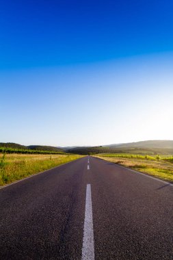 Bir ülkede yol Bahar yakın Montalcino Toskana, İtalya