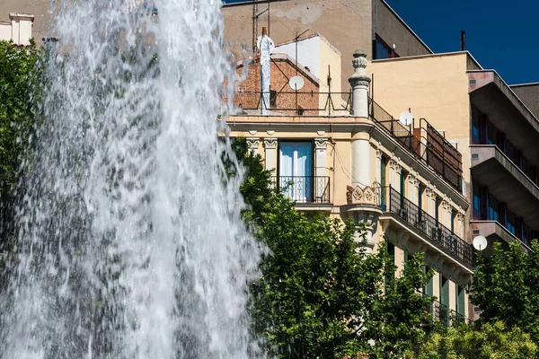 Fuente Palacios Plaza Del Olavide Madrid Verano — Foto de Stock