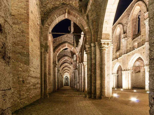 Siena Italien Augusti Interiör San Galgano Taklösa Cistercienserklostret Chiusdino Toscana — Stockfoto
