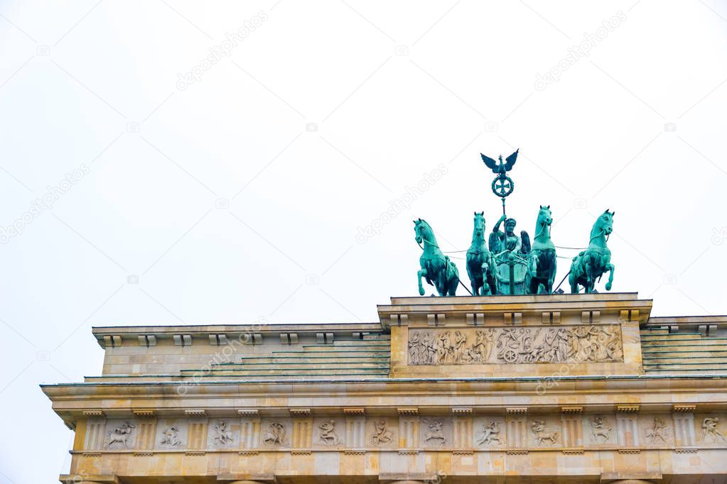 The Brandenburg Gate is an 18th century neoclassical monument in Berlin, Germany