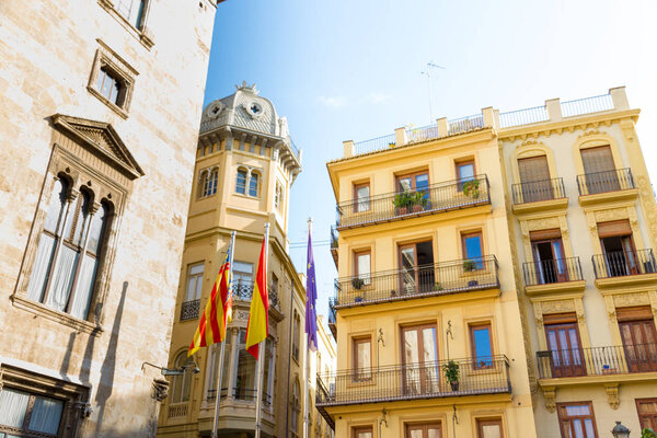 Valencia, Spain. Flags near the seat of the Valencian government