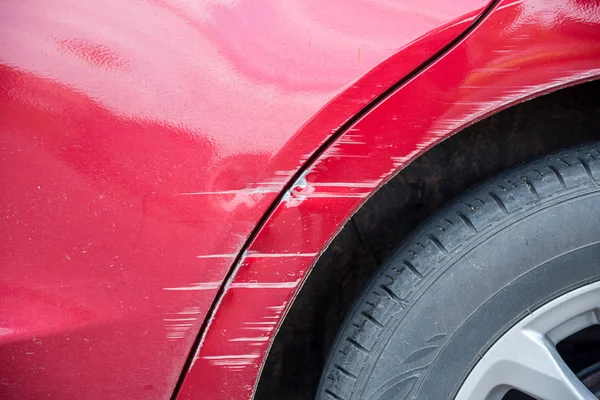 Scratched Red Car Accident — Stock Photo, Image