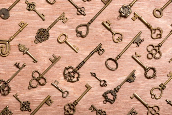 Rocznika klucz szkielet na tle drewna — Zdjęcie stockowe