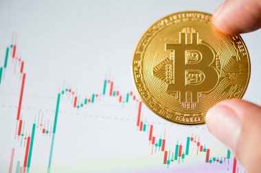 beyaz ekranda mum çubuğu grafiği ile kripto para bitcoin 