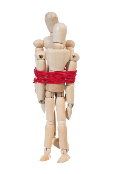 Bambola di legno coppia amante con pungiglione rosso isolato su backgrou bianco — Foto Stock