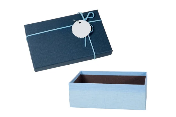 Open light blue giftbox isolated on white background — Stock Photo, Image