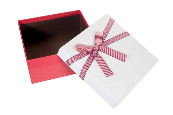 Open rode giftbox geïsoleerd op witte achtergrond — Stockfoto