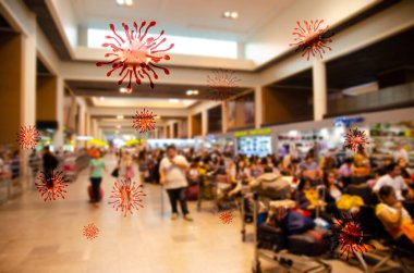 Corona virüsü (COVID-19) tarafından korunan toplu taşımacılıkta bulanık insanlar)