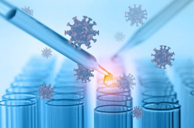 Virüs modelli bilim laboratuvarı test tüpleri, araştırma anti virüs, Corona virüsü aşısı.