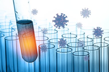 Virüs modelli bilim laboratuvarı test tüpleri, araştırma anti virüs, Corona virüsü aşısı.