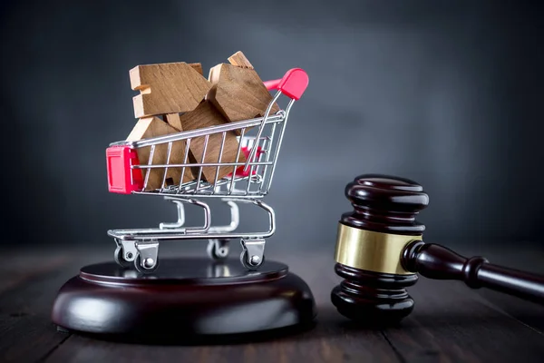 Gavel Justice Hammer Wood House Shopping Cart House Auction — Stock Photo, Image