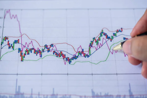 Mano Utilizzando Punto Penna Sul Punto Critico Nel Foglio Grafico — Foto Stock