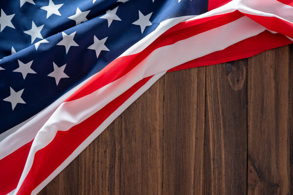 USA flag on wooden table for background