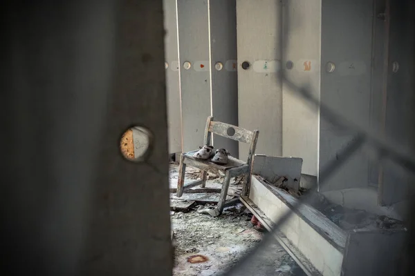 Bottes Pour Enfants Dans Maternelle Abandonnée Ville Fantôme Pripyat Ukraine — Photo