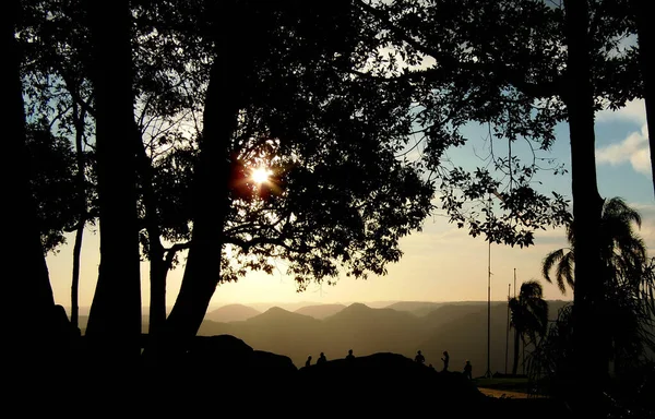 Silhouette People Field Trees Mountains Nova Petropolis Rio Grande Sul — Stock Photo, Image