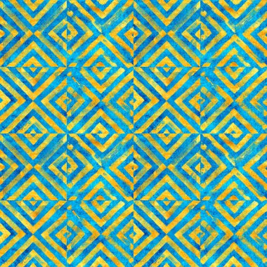 Art Deco tarzında kusursuz altın geometrik fayans. Kumaştaki eski sonsuz altın kaplama desen. Bitmek bilmeyen grunge kiremitleri elle çizilmiş eski tasarım altın mürekkeple kumlu kağıt üzerine suluboya.