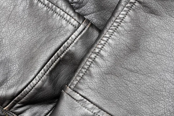 Nahaufnahme Von Schwarz Stilvoll Und Mode Lederjacke Textur Mit Der — Stockfoto