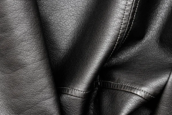 Närbild Svart Elegant Och Mode Läder Jacka Textur Med Texturerad — Stockfoto