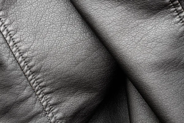 Detailní Záběr Černé Stylové Módní Kožené Bundy Textury Texturovaným Povrchem — Stock fotografie