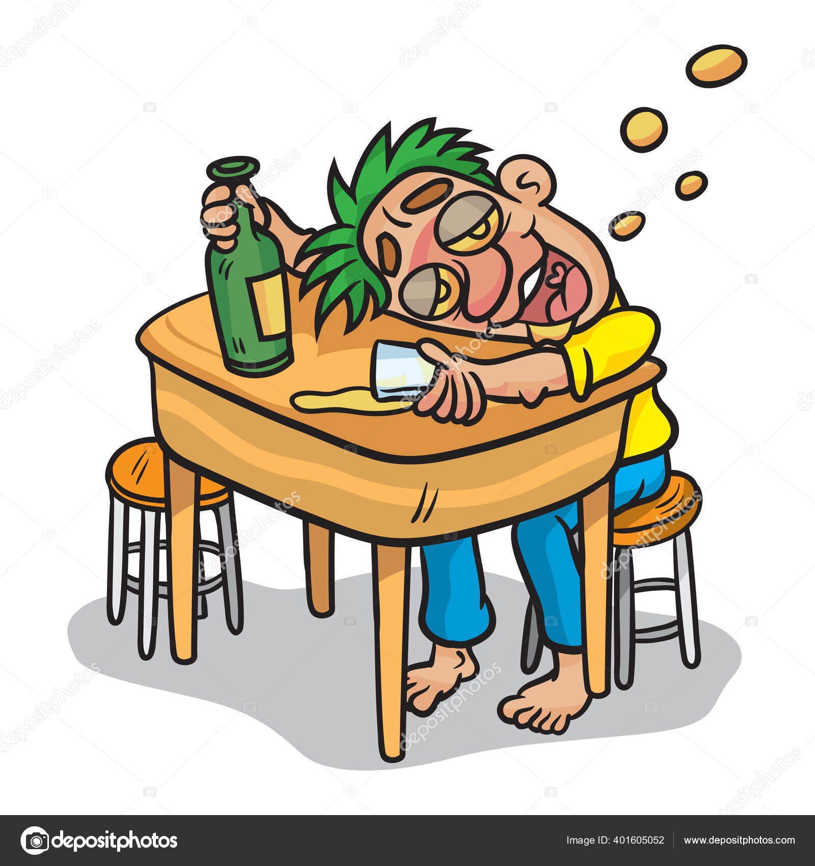 Drunk man sitting drinking alcohol illustration vector cartoon stock