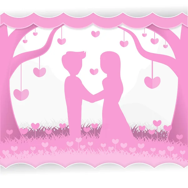 Pareja Diseño Vector Fondo Bosque Para San Valentín — Vector de stock