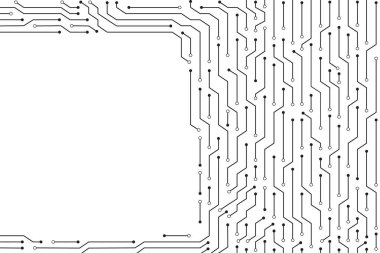 Siyah devre hatta beyaz arka plan vektör teknoloji tasarım.