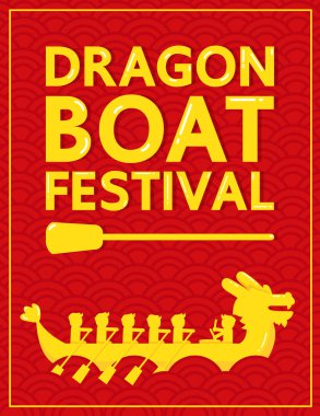Kırmızı arka plan vektör tasarımı üzerinde sarı dragon boat Festivali. Dragon Boat Festivali Çin geleneksel ve önemli kutlama olduğunu