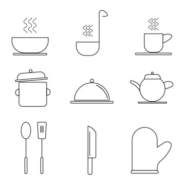 Mutfak seti. Düz izole vektör sembolleri ayarlandı.