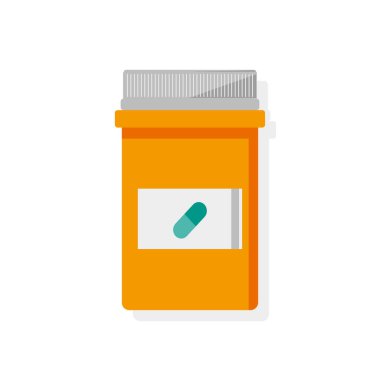 İlaç şişesi. İzole edilmiş düz çizim. Vektör sağlık hizmetleri, tıp illüstrasyonu.