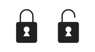 Kilit simgesi, vektör düz illüstrasyon açık ve kapalı kilit.