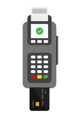 Kart, vektör pos makine illüstrasyonlu düz uçbirim.