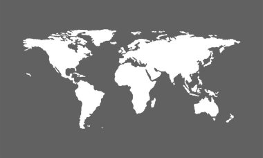 Dünya haritası vektör simgesi, gri arkaplandaki dünya. Düz tasarım.