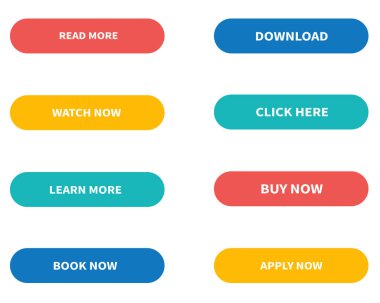 Web düğmesi şablonu düz koleksiyonu, vektör simgesi.